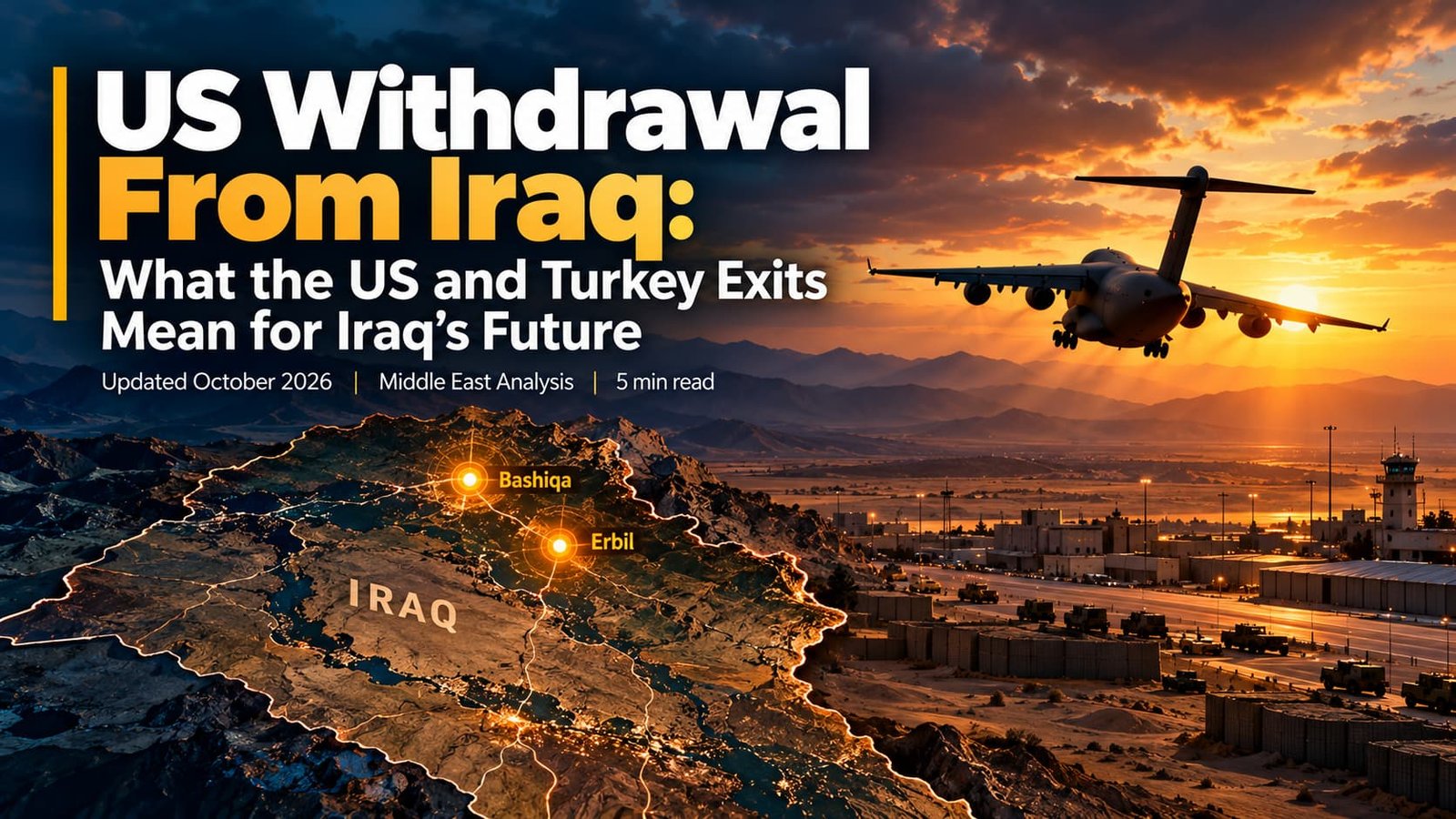 Map of northern Iraq showing Erbil and Bashiqa after the US withdrawal from Iraq